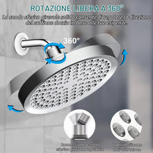 Carica l'immagine nel visualizzatore di Gallery, Soffione Doccia Anticalcare, Soffione Doccia Fisso a Pioggia, Rotondo Testa Doccia Regolabile 360°, Pulizia Automatica, 