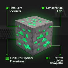 Carica l'immagine nel visualizzatore di Gallery, Lampada LED Cubo Smerald Pixel Miner - Luce Notturna Verrde per Gamer con Design a Blocchi Luminosi, Alimentazione USB -