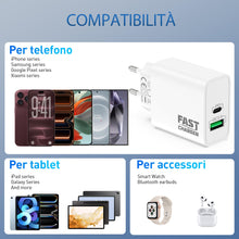 Carica l'immagine nel visualizzatore di Gallery, 40W 2-Porto USB C Caricatore per iPhone 18 Duo 17 16 15 Pro Max Air 17e