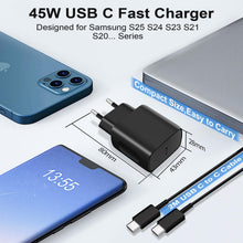 Carica l'immagine nel visualizzatore di Gallery, Vemfay 45W USB C Adapter con 2M cavo USB-C, Caricabatterie per Samsung S25/S24/S23/ S22 /S21 /S21 Ultra,S20 FE, A16/A15/