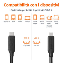 Carica l'immagine nel visualizzatore di Gallery, Amazon Basics Cavo USB4, 80Gbps, 1,5m, 240W, Compatibile con Thunderbolt 3/4, Nero, Video 8K, da USB-C a USB-C, Cavo di 