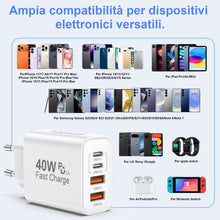 Carica l'immagine nel visualizzatore di Gallery, Caricatore USB C 2 Pack,40W 4-Porte Multiplo USB C &amp;USB A Rapido PD &amp; QC3.0