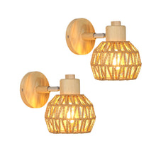 Carica l'immagine nel visualizzatore di Gallery, DELIPOP 2 Pezzi Applique da Parete Interno, E27 Lampada da Parete in Rattan