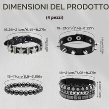 Carica l'immagine nel visualizzatore di Gallery, Set di 4 Bracciali Punk Rock in Similpelle Nera con Borchie, Stili a Giro Singolo e Triplo, Accessori Versatili per Outf