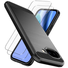 Carica l'immagine nel visualizzatore di Gallery, Custodia Cover per Google Pixel 10a 5G, Spazzolata e Fibra di Carbonio Morbido Silicone TPU Cover e 2 Pezzi Pellicola Ve