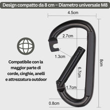 Carica l'immagine nel visualizzatore di Gallery, Moschettone Nero Inox M8 8 cm (Set da 2) – Qualità Professionale – Moschettone Robusto 250 kg per Portachiavi, Guinzagli