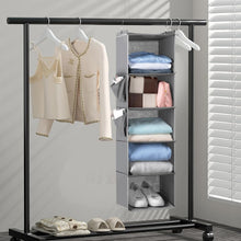 Carica l'immagine nel visualizzatore di Gallery, Cozary Organizer Armadio da Appendere 5 Ripiani, Organizzatore Armadio Pieghevole, Organizer da Appendere con Ganci in Metallo, per Camera da Letto- Grigio