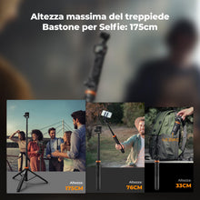 Carica l'immagine nel visualizzatore di Gallery, K&amp;F CONCEPT Bastone Selfie 175cm, Treppiede per Smartphone con Telecomando