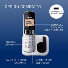 Carica l'immagine nel visualizzatore di Gallery, Panasonic KX-TGC250JTS Telefono Cordless Digitale, Unità Base e Ricevitore Singolo, ID Chiamante, Blocco Chiamate Indesi
