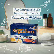 Carica l'immagine nel visualizzatore di Gallery, Camomilla Sogni d'oro solubile con melatonina, 16 Filtri, senza zuccheri e glutine, immediatamente solubile, facile da p