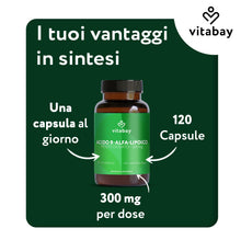 Carica l'immagine nel visualizzatore di Gallery, Vitabay Acido R-Alfa Lipoico 300 mg – 120 capsule vegane – R-ALA puro