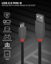 Carica l'immagine nel visualizzatore di Gallery, LINDY 36724 - Cavo USB 2.0 Anthra Line, USB Tipo A Maschio a Mini B Maschio, 3 m