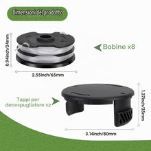 Carica l'immagine nel visualizzatore di Gallery, 8 Rocchetto Decespugliatore Compatibile con Parkside +2 Copertura Bobina Ricambio Filo Tagliabordi Tagliaerba Bobine Tos