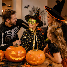 Carica l'immagine nel visualizzatore di Gallery, Costume di Halloween per bambini, mantello da strega con cappello, zucca, borsa per caramelle, mantello da mago con ogge