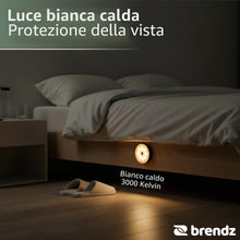 Carica l'immagine nel visualizzatore di Gallery, Brendz Luce Armadio LED con Sensore Rotonda, Luce Notturna, Ricaricabile USB-C, Magnetica, 2 pezzi, Bianco Caldo 3000K, 