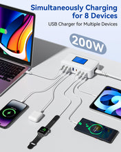 Carica l'immagine nel visualizzatore di Gallery, 200W Caricatore USB Multiplo, 8 Porte Caricatore USB C con PD 65W e QC 18W, Stazione di Ricarica Rapida con Schermo LCD,