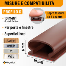 Carica l'immagine nel visualizzatore di Gallery, Guarnizione Porta e Guarnizione Finestra Adesiva, Profilo D, 10m (Marrone)