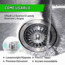 Carica l'immagine nel visualizzatore di Gallery, Scarico Lavello Inox Ø 114 mm G1½ + tappo lavandino, 304 Acciaio Inossidabile + ABS, Scarico 114mm Adatto ai Fori Lavell
