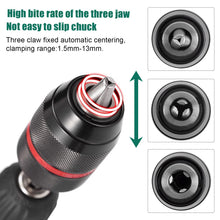 Carica l'immagine nel visualizzatore di Gallery, Set Mandrino Trapano 1.5-13 mm, Filettatura 1/2" 20UNF, Mandrino per Avvitatore, Mandrino Autoserrante, con 1/2'' Base D