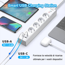 Carica l'immagine nel visualizzatore di Gallery, TOPREK Ciabatta Multipresa Elettrica con 4 Prese e 2 USB A 2 USB C, 2M Cavo