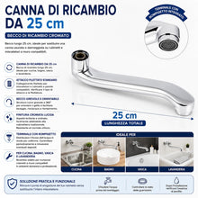 Carica l'immagine nel visualizzatore di Gallery, Topolenashop Canna di Ricambio Cromata 25CM per Rubinetto a Muro Becco Girevole Universale per Miscelatore Cucina o Vasc