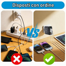 Carica l'immagine nel visualizzatore di Gallery, Caricatore USB Multiplo 65W 6 Porte con QC 3.0 per iPhone 16 15 14 Galaxy