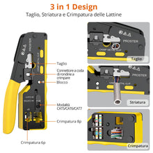 Carica l'immagine nel visualizzatore di Gallery, Proster Pinza Crimpatrice RJ45 Professionale Pass Through Multifunzione Spelafili per Cavo Rete per Connettori Strumento
