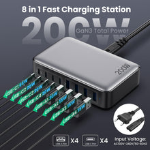 Carica l'immagine nel visualizzatore di Gallery, 200W Caricatore USB C Multiplo, GaN III 8-Port 65W Caricabatterie PPS PD QC Alimentatore USB C Multipla Stazione di Rica