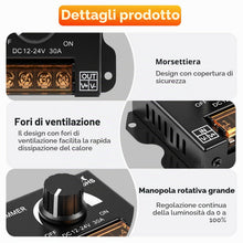 Carica l'immagine nel visualizzatore di Gallery, Dimmer led DC 12V-24V PWM 30A dimmer controller LED Light Strip dimmer Manopola di comando dell'interruttore regolazione