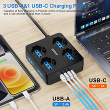 Carica l'immagine nel visualizzatore di Gallery, POWSAF Presa Multipla 8 Prese Quadrata, Ciabatta Elettrica con 4 USB e Interruttore - Multipresa Compatta per Casa/Uffic