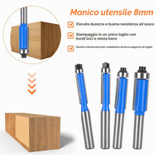 Carica l'immagine nel visualizzatore di Gallery, Set 4 Pezzi Fresa a Taglienti Diritti per Legno, Codolo 8 mm Con Cuscinetto, Fresa per Rifilare, Frese Professionali per