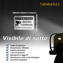 Carica l'immagine nel visualizzatore di Gallery, Cartello Area Videosorvegliata GDPR 2023 Alluminio con Adesivo 22x15cm, Area Sottoposta a Videosorveglianza Metallo per 