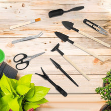 Carica l'immagine nel visualizzatore di Gallery, RosewineC Set di 11 mini attrezzi da giardinaggio in lino per trapianto di piante grasse e operazioni con pala, comodo per interni ed esterni, piccolo giardino delle fate