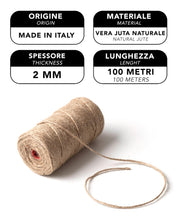 Carica l'immagine nel visualizzatore di Gallery, IPEA Corda in Juta Naturale spessa 2 mm per Decorazioni e Fai da Te – 100 Metri – Cordoncino per Artigianato, Arredament