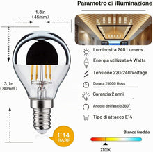 Carica l'immagine nel visualizzatore di Gallery, 6Confezione Lampade a specchio G45 Testa Argento Lampadina LED E14 Base Edison Sostituisce 40 Watt, 4W, 240 Lumen, 2700K