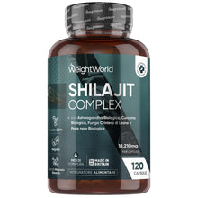 Carica l'immagine nel visualizzatore di Gallery, Shilajit Complex 18210mg, 120 Capsule Vegane, 1 al Giorno (per 4 Mesi), con Ashwagandha Bio, Curcuma Bio, Lions Mane Mus