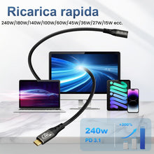 Carica l'immagine nel visualizzatore di Gallery, ZIKNYDO Prolunga USB C 2 metri,(USB C 3.2 Gen 2x2, PD3.1 240W 48V/5A), Video 8K@30Hz, 4K@60Hz/ 144Hz Cavo Prolunga type 