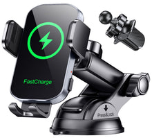 Carica l'immagine nel visualizzatore di Gallery, Glangeh 15W Caricatore Wireless Auto, [Ventosa+Clip+QC3.0] Automatico-Bloccaggio Ricarica Wireless Auto, Porta Cellulare