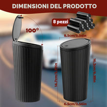 Carica l'immagine nel visualizzatore di Gallery, Pattumiera per Auto con Coperchio, Mini Cestino Auto con 8 Rotoli Sacchetti, Impermeabile Antiodore Leakproof Portatile,