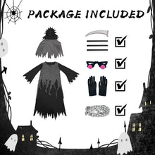 Carica l'immagine nel visualizzatore di Gallery, Tosekry Costume Halloween Bambino Vestito Halloween Bambino, Costumi Halloween Bambini Halloween Costume Bambino con Falce, Occhiali Luminosi e Catene (8-10 anni)