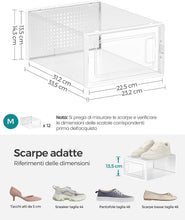 Carica l'immagine nel visualizzatore di Gallery, SONGMICS Scatole per Scarpe, Contenitori per Scarpe, Organizzatori Portascarpe Pieghevoli e Impilabili, Fino alla Taglia 43, Set di 12, Trasparente e Bianco Nuvola LSP066W12