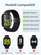 Carica l'immagine nel visualizzatore di Gallery, Cinturino Compatibile con Xiaomi Redmi Watch 6/5/4 e Smart Band 9/8 Pro, Cinturino in Tessuto Elastico Intrecciato con C