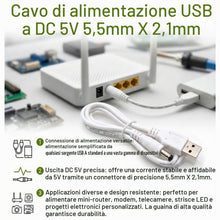 Carica l'immagine nel visualizzatore di Gallery, JZK Bianco 1M Cavo alimentazione USB a DC 5V, cavo ricarica con connettore cilindrico 5,5mm x 2,1mm, adattatore con spin