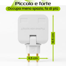 Carica l'immagine nel visualizzatore di Gallery, Multipresa USB Compatta con Spina Pieghevole – Presa Schuko + 2 Porte USB-A 12W – Adattatore Universale da Viaggio Salva