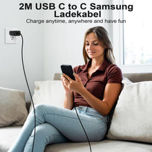 Carica l'immagine nel visualizzatore di Gallery, Vemfay 45W USB C Adapter con 2M cavo USB-C, Caricabatterie per Samsung S25/S24/S23/ S22 /S21 /S21 Ultra,S20 FE, A16/A15/