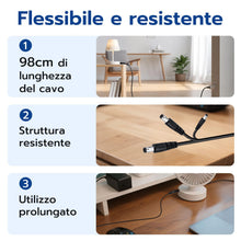 Carica l'immagine nel visualizzatore di Gallery, Wigearss Cavo USB a DC 5V 1A, 5 Spinotti Intercambiabili per Ricarica, Nero