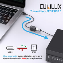 Carica l'immagine nel visualizzatore di Gallery, Cubilux Adattatore USB C a TOSLINK, uscita SPDIF, 192 kHz/24 bit