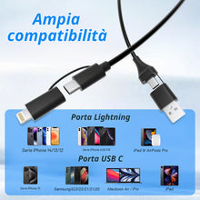 Carica l'immagine nel visualizzatore di Gallery, Cavo USB C e Lightning 4 in 1 [Certificato MFi] iPhone CarPlay e Android Auto, ricarica rapida e sincronizzazione dati d