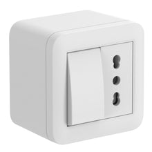 Carica l'immagine nel visualizzatore di Gallery, Electraline 60477 contenitore da superficie con presa bivalente e interruttore/deviatore FIXA 10A, bianco, IP40, compati