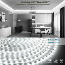 Carica l'immagine nel visualizzatore di Gallery, Striscia LED da 20 m, bianco freddo, 6500 K, dimmerabile, 24 V, autoadesiva, flessibile, fai da te, 960 LED, super lumin